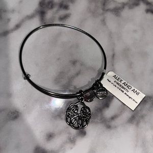 Path of life Alex and ani bracelet with tags on in midnight silver.